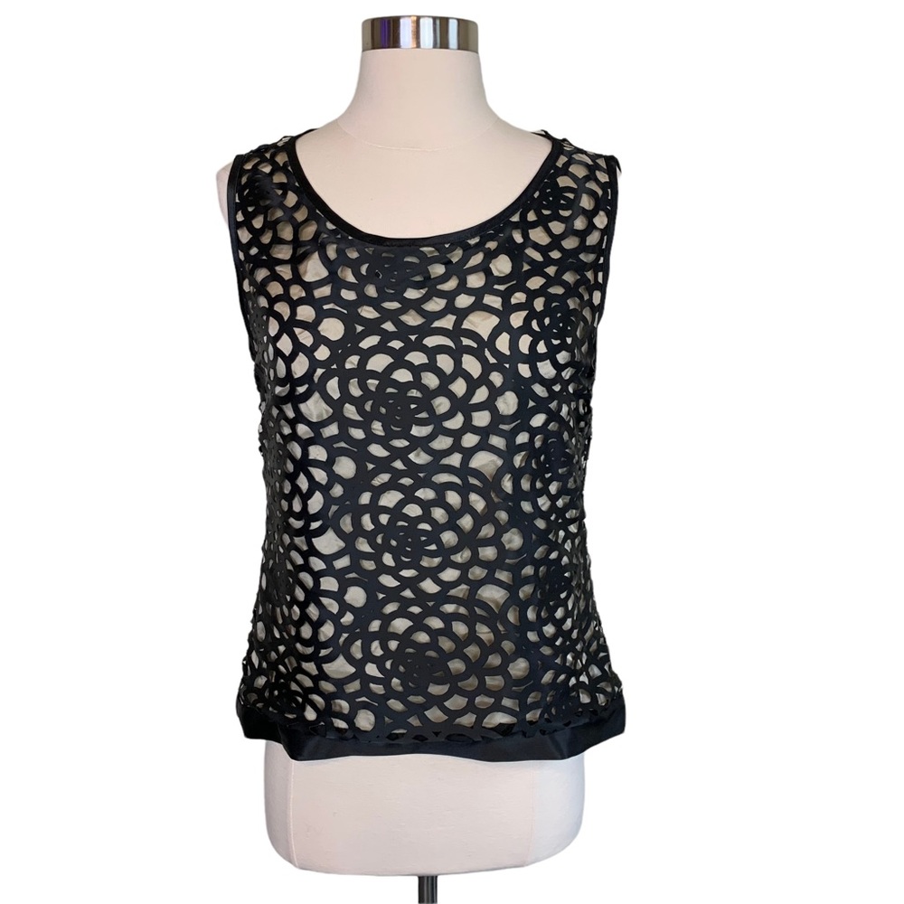 Zendra Lasercut Floral Sleeveless Career Professional Modest Blouse Top US L
